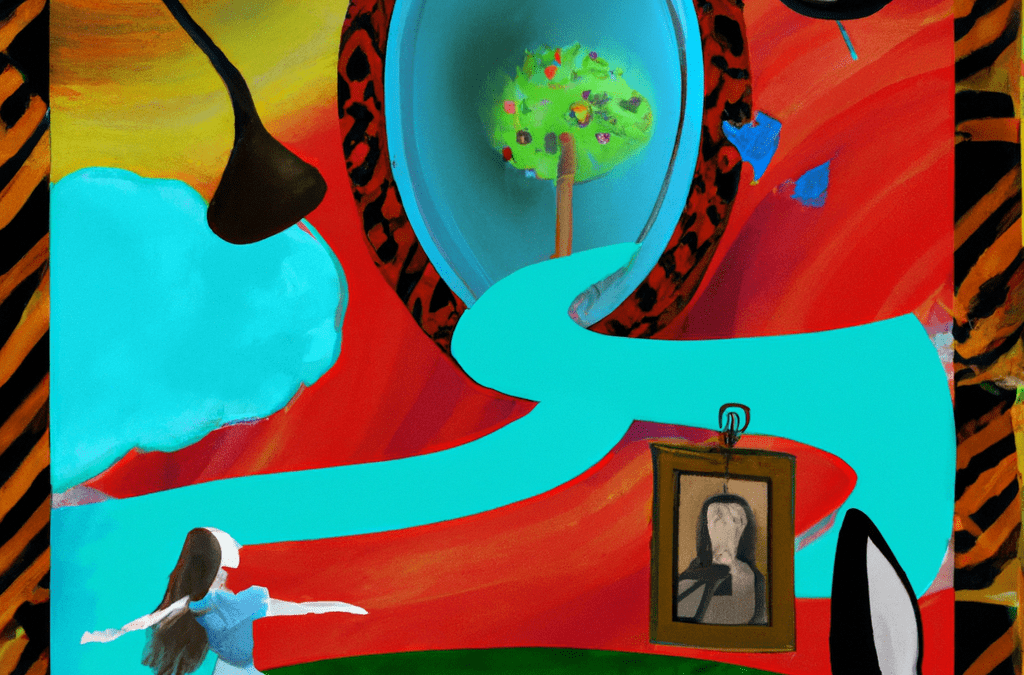 DALL-E image of Alice in Wonderland to illustrate how to use AI to generate visual images.