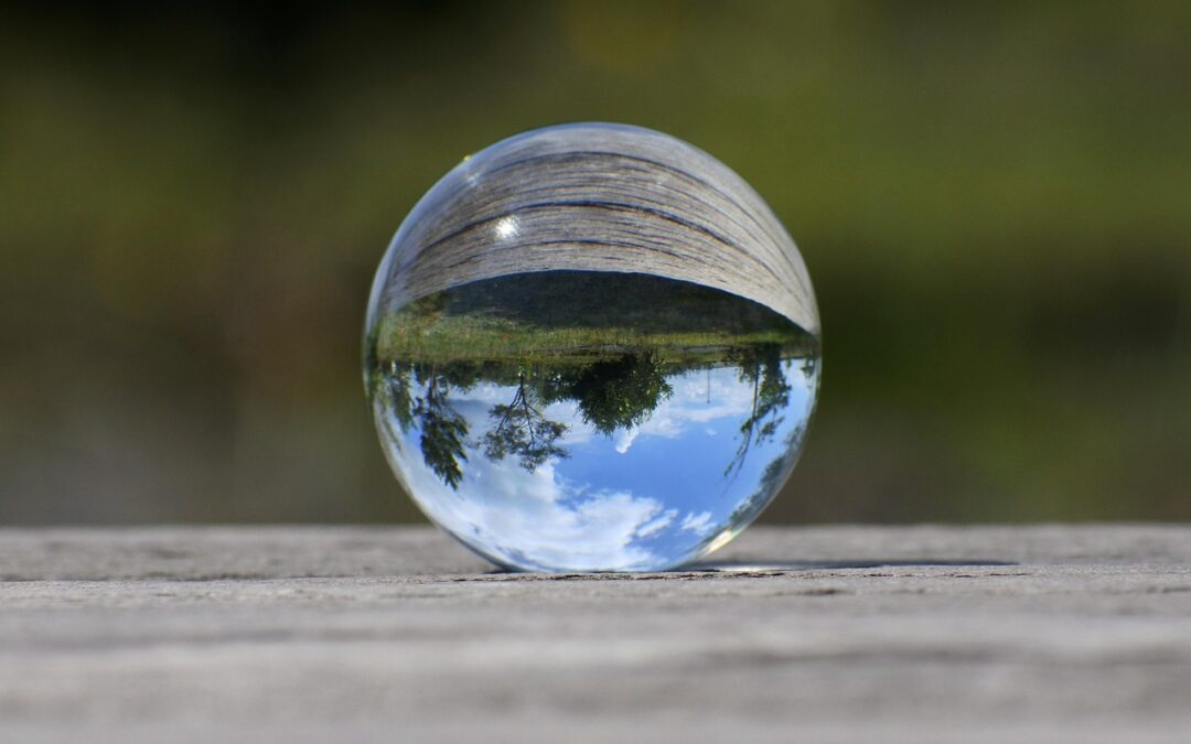 natural, nature, landscape, sky, cloud, park, grass, wood, green, glass beads, glass ball, the world upside down